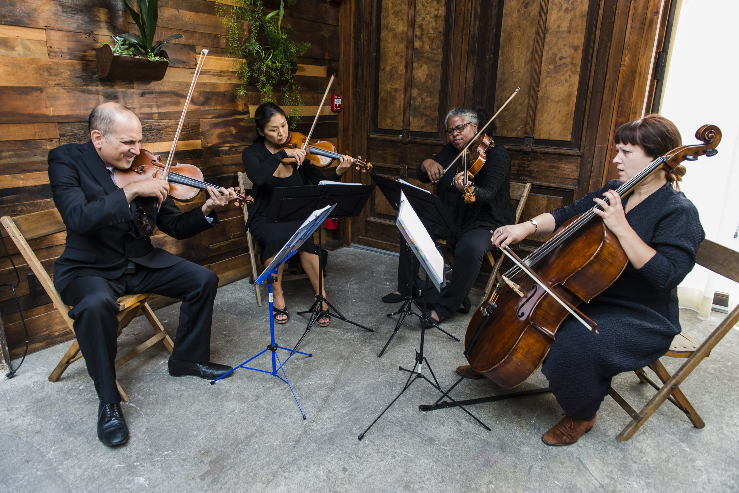 String quartet in New York playing pop and rock music